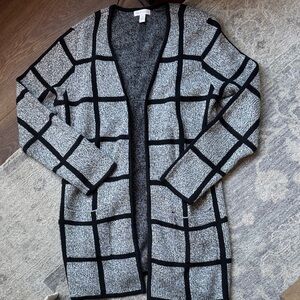 Charter Club Black and Gray Grid Cardigan